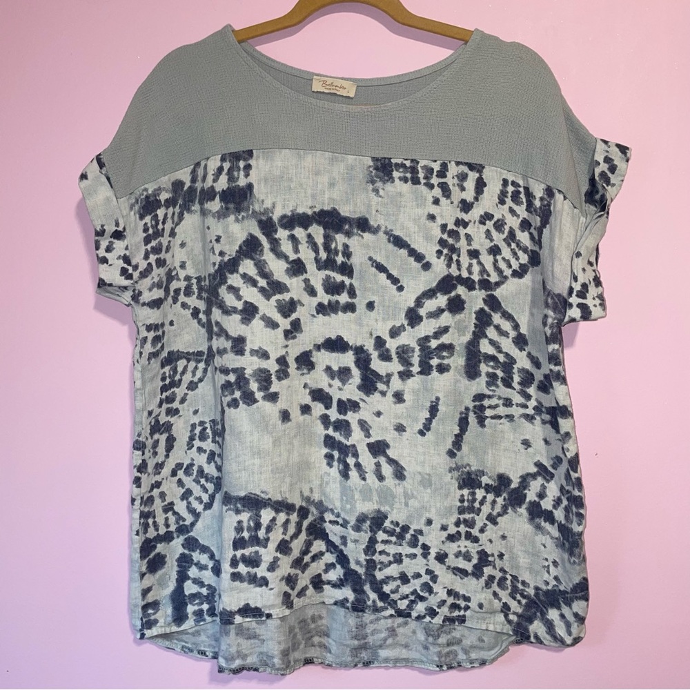 Bellambia Italy Boxy Linen Blouse Top Women L Tie Dye Coastal Boho Lagenlook Art